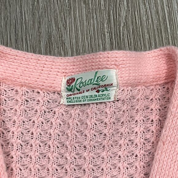 Vintage 60's 70's Rosalee Pink Knitted Cardigan With flowers - Picture 2 of 5